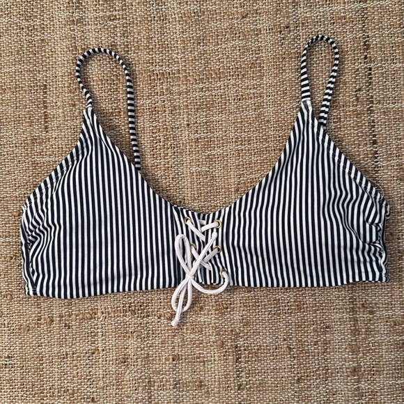 Xhilaration Juniors' Lace-up Front Bralette Bikini Top Navy Stripe XL - Picture 2 of 7